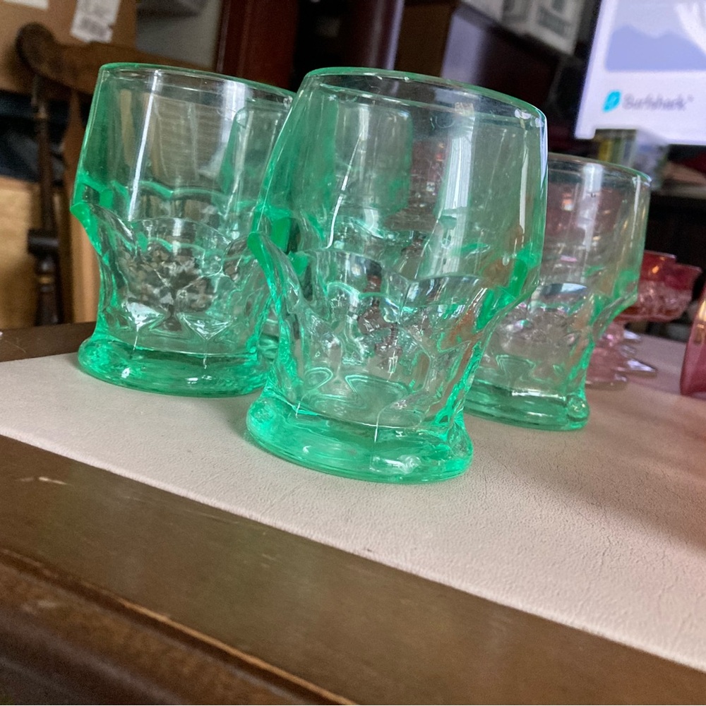 4 Vintage Deco Glass Georgian Green Water Tumbler c.1950